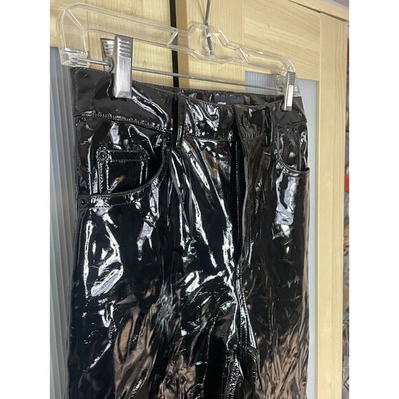 The Kooples Black Faux Patent Leather Flare Pants Size 27 High Rise Party Goth - Picture 3 of 6